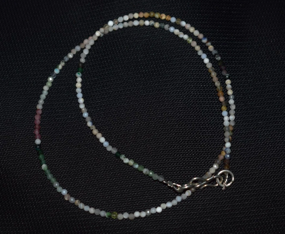 Natural Tourmaline Gemstone 925 Sterling Silver 2 mm Beads 40" String Necklace - Image 2 of 4