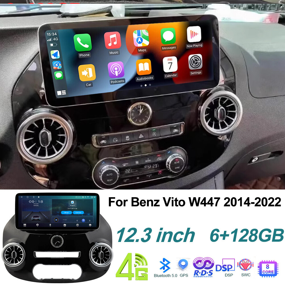 Android 14 GPS Navigation Stereo voor Mercedes Benz Vito W447 2014-2022 12.3 Inch 2 Din Car Stereo Radio met CarPlay AHD Omgekeerd beeld Bedieningselementen op het stuur Bluetooth(S6 8G 128G