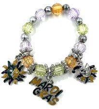 Mardi Gras Bracelet Crystal Jewels and Charms Costume Jewelry Elastic PGG 07