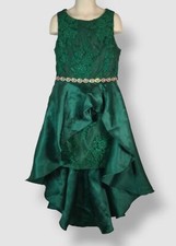 Rare Editions Kids Girl's Green High-Low Embroidered Mikado Dress Size 8
