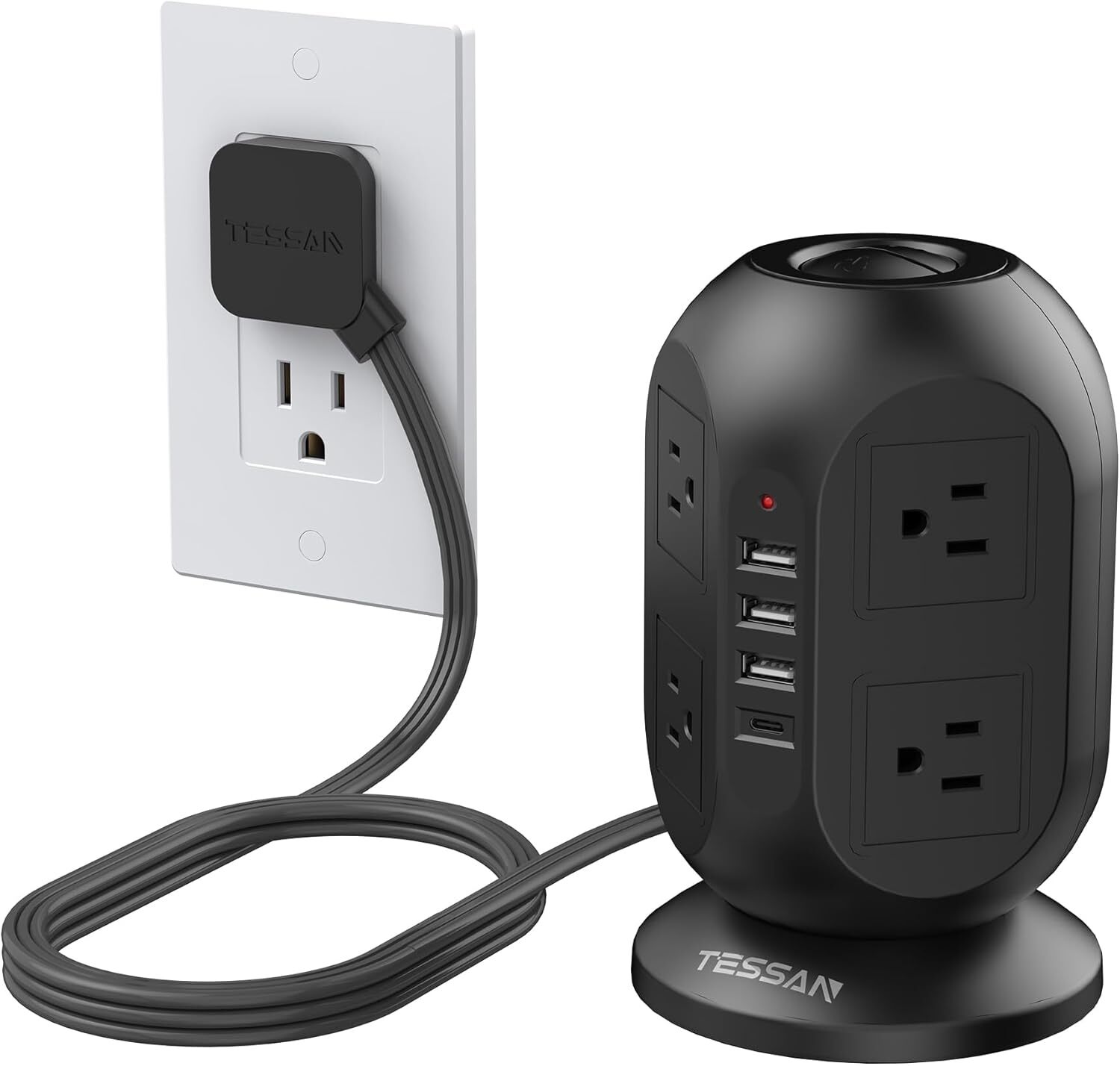 Surge Protector Power Strip Tower Flat Extension Cord 10ft 8 Outlets 4 USB-image