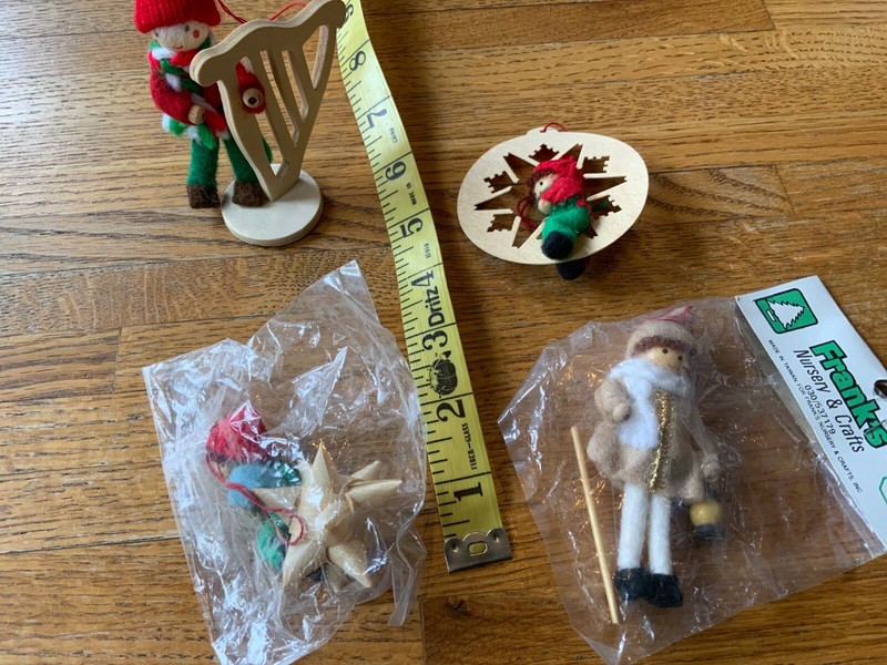 vintage felt Christmas ornaments harp 3d star kids lot of 4 red green cute