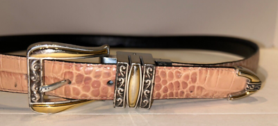 BRIGHTON BLACK/ PINK LEATHER CROC REVERSIBLE BELT W/BUCKLE  display picture 1