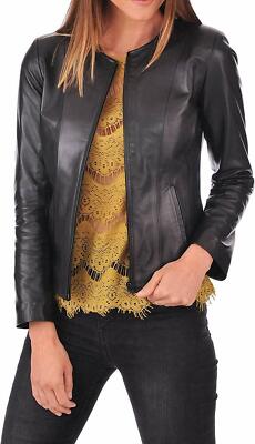 Women's Genuine Lambskin Leather Black Jacket Slim Fit Casual Wear Coat Jacket