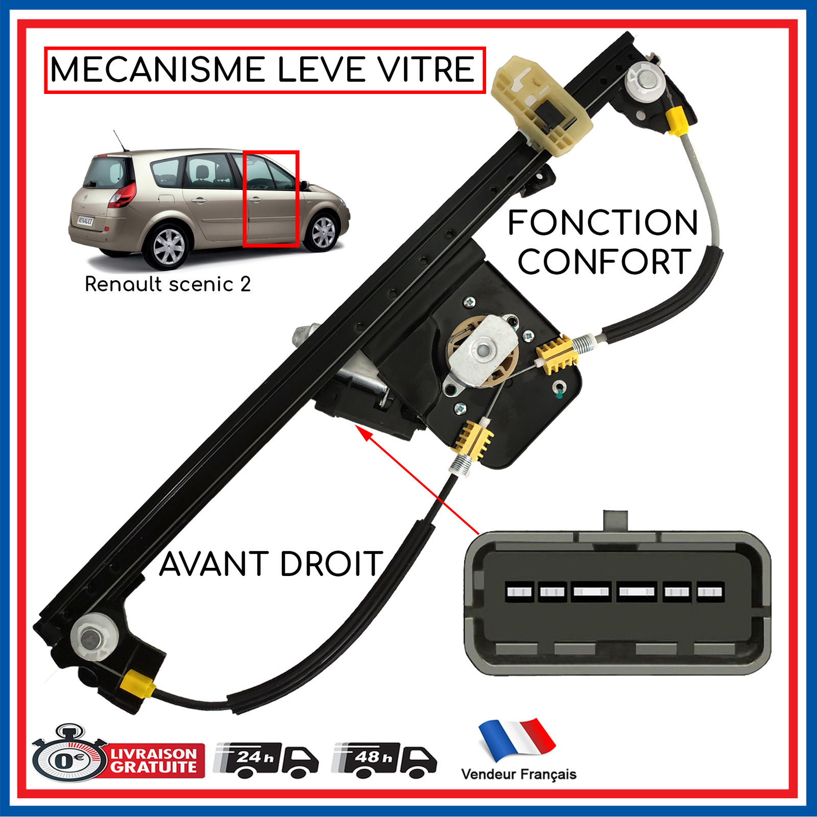 Mécanisme de Lève Vitre Avant Droit pour Grand Scénic 2 voyagez confortablement en famille