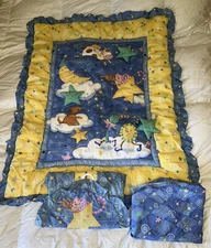 Vtg Viv Eisner Hess Over Moon Nursery Rhyme Comforter Sheet Ruffle Hanger Lot