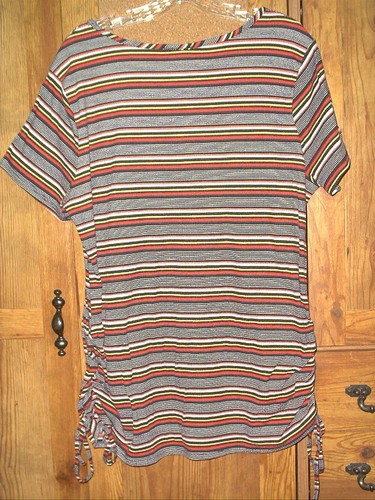 URBAN ROSE Striped Tunic Top 2 Side Ties Size 1X Lightweight Black Red Yellow - Picture 5 of 7
