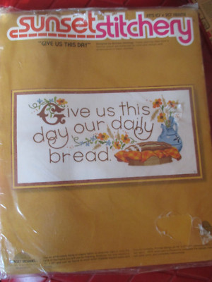 SUNSET Vintage GIVE US THIS DAY OUR DAILY BREAD Crewel Embroidery KIT - 1970's