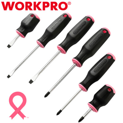 WORKPRO 6Piece Pink Magnetic Screwdrivers Set 3 Slotted & 3 Phillips Screwdriver