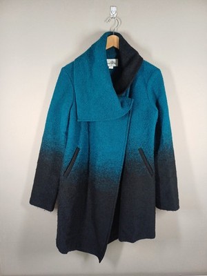 Joseph Ribkoff Mantel Damen klein blau schwarz ombre Wollmischung Taschen Schalkragen