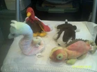 Vtg. Ty Beanie Babies-Bruno, Neon, Gobbles, Iggy-TUSH tags-LOT A