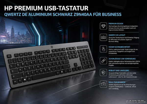 Hp Z9N40AA#ABD Verkabelte Usb Premium Qwertz Tastatur German Keyboard, Schwarz-image