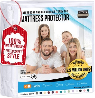 Utopia Bedding Waterproof Mattress Protector Twin Size Premium 200 Gsm Terry