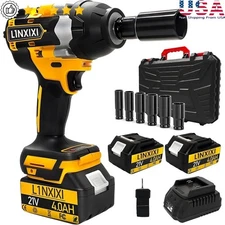 1/2 Cordless Impact Wrench 1000Nm Brushless Motor 3300RPM 2 Batteries Sockets US