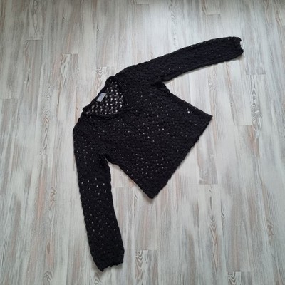 Häkel-Strickpullover    COTW    XL (eher Gr.38/40)  Lochmuster  Schwarz   TOP 