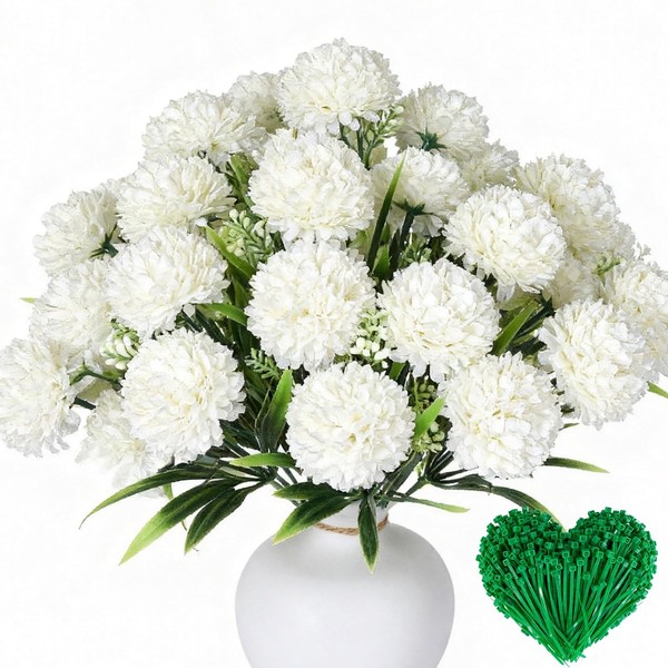 KüNstliche Blumen Set 28-Teilig Weiß Deko BlüTen 27Cm Mit Kabelbindern Vase-image