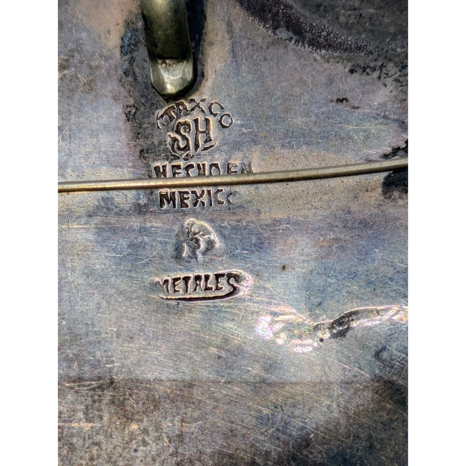 Broche colgante vintage Taxco azteca plata esterlina esmalte 3 pulgadas México Foto 4 de 4