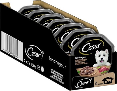 Cesar Hundefutter Nassfutter - Landküche Pute & Rind (7 x 2 Schalen x 150 g)