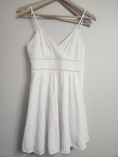 White Eyelet Short Boho Hippie Cottagecore Dress Sundress M Lined Sleeveless 