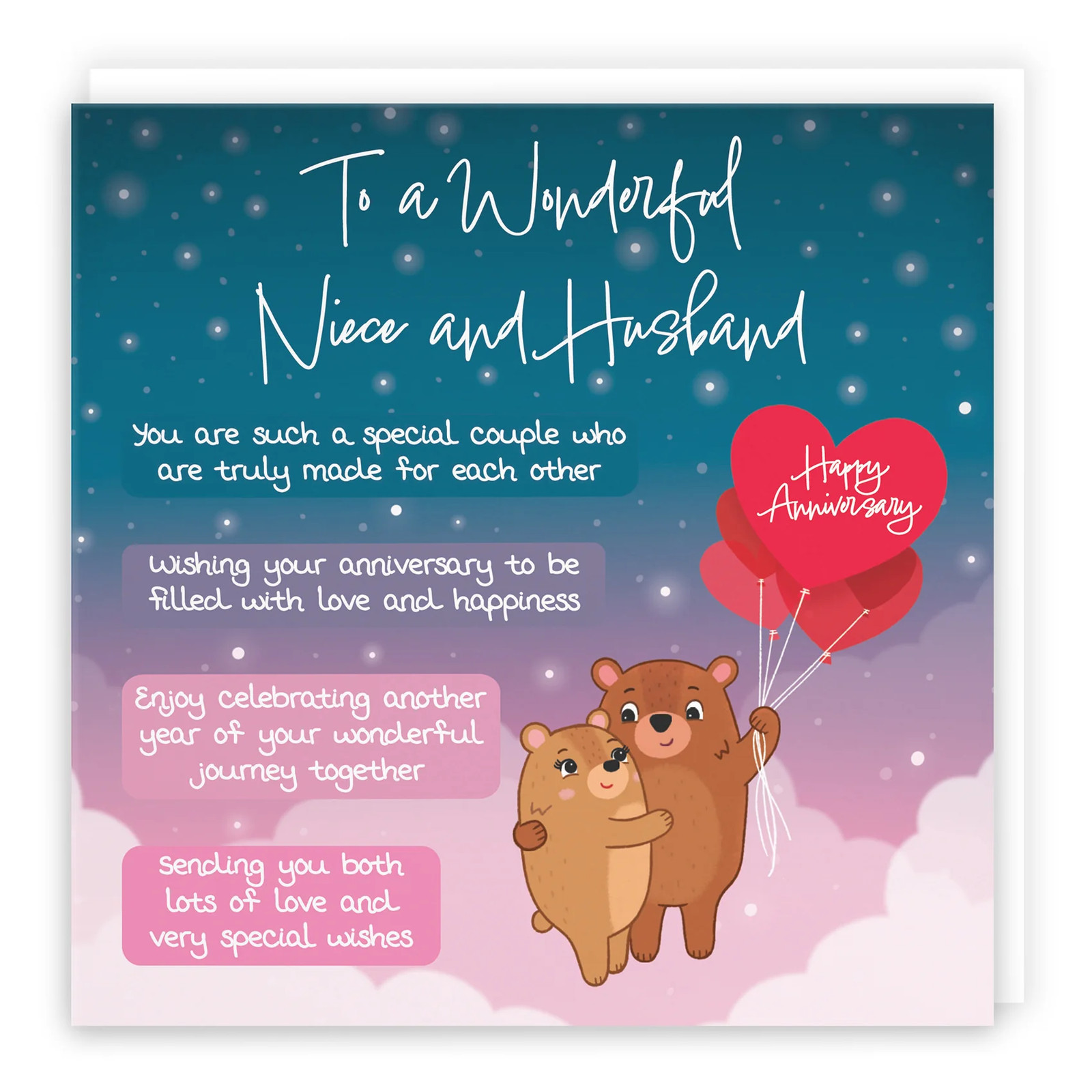 Niece And Husband Poem Anniversary Card Starry Night Cute Bears