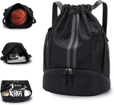 Drawstring Backpack with Shoe Compartment Gym Bag Water Resistant Drawstring B