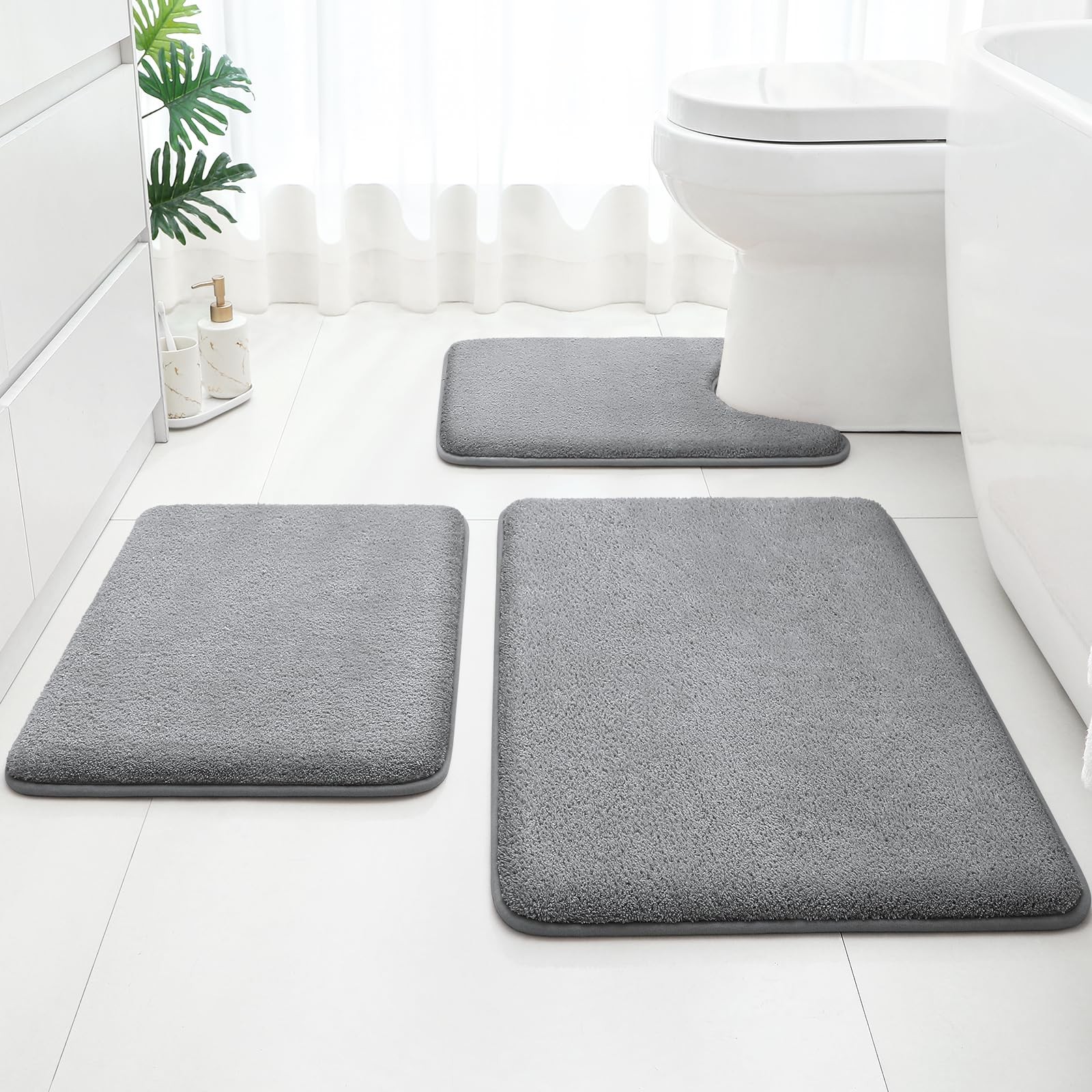 Upgraded 3-Piece Bathroom Rug Set with Thick Absorbent Memory Foam