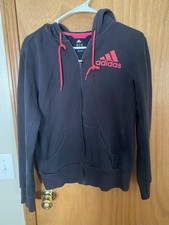 Adidas Woman Logo Full-Zip Hoodie Black/red Size Small