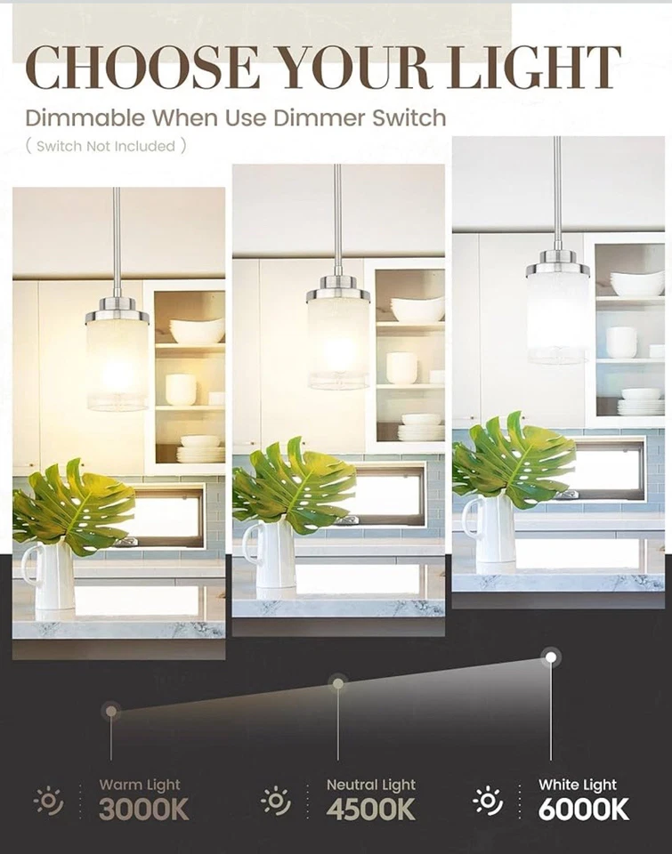 TENGXIN Modern Pendant Lights Brushed Nickel Farmhouse 2 Pack 2348T - Image 3 of 4