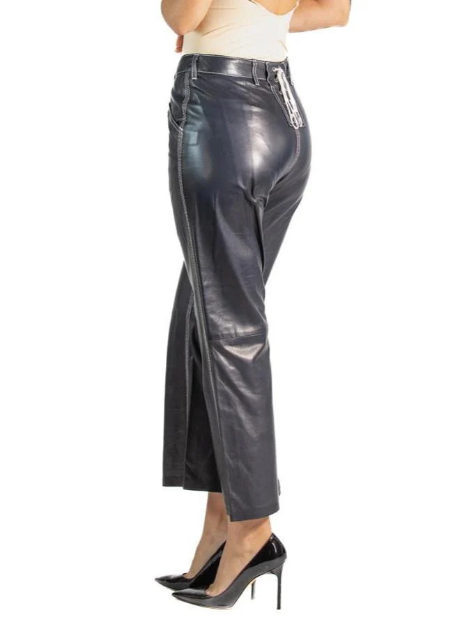 2000S Purple Label Ralph Lauren Navy Blue Buttery Soft Leather Pants image 4