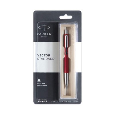 Vector Standard Chrome Trim Ball Pen, Red Body by Parker