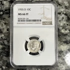 1955 D 10c Silver Roosevelt Dime - NGC MS 66 FT