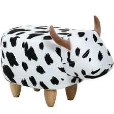 Decorative Cow Ottoman Footstool Cute Animal Upholstered Stool for Kids Woode...
