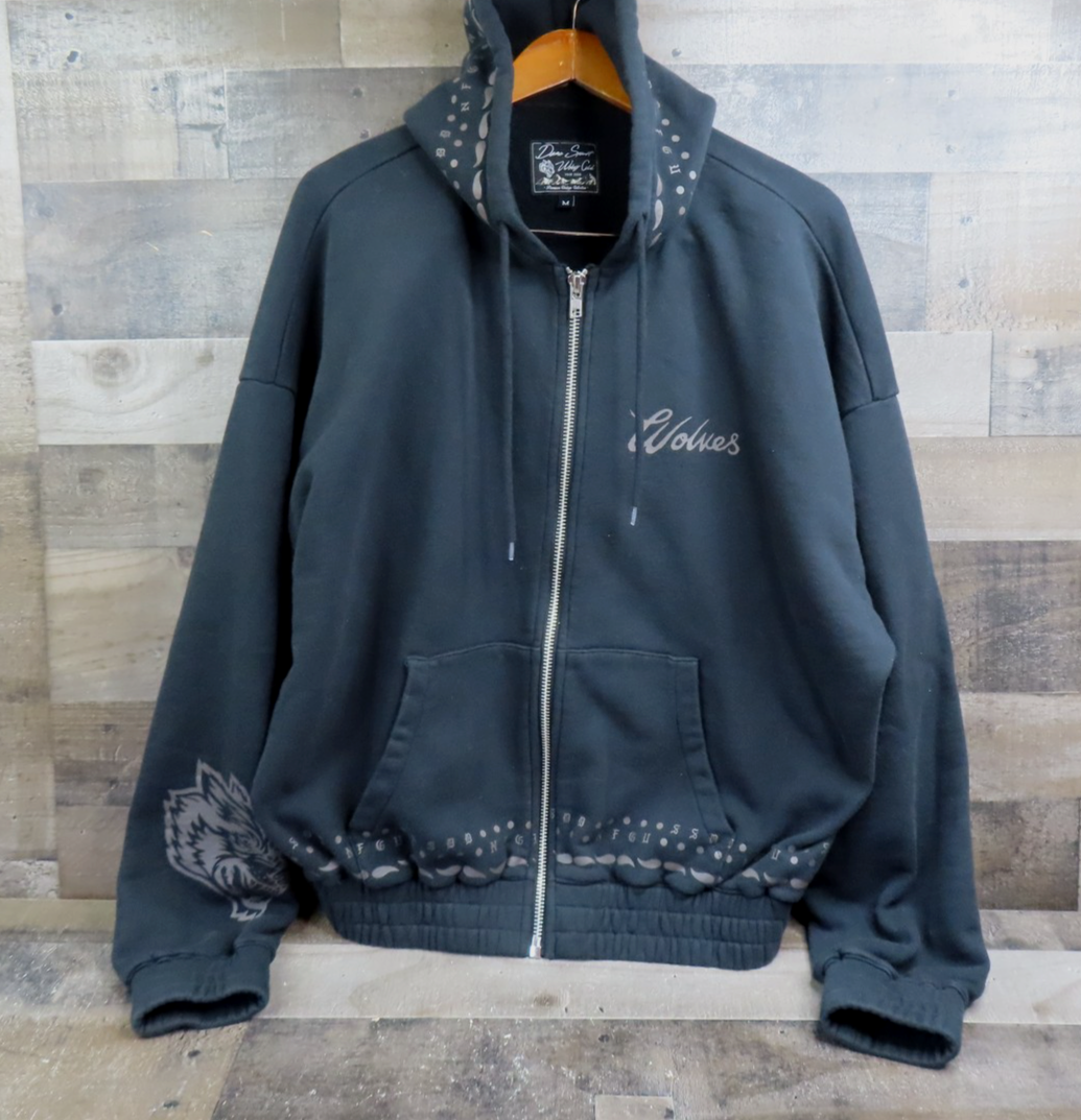 Darc Sport Hoodie Mens Medium Black Full Zip Fleece Wolves Wolf