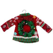 1 Ugly Sweater Christmas Ornament w/hanger, Red w/wreath 6" Tall, NWT
