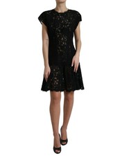 Dolce & Gabbana Black Floral Lace Cotton A-line Mini Women's Dress Authentic