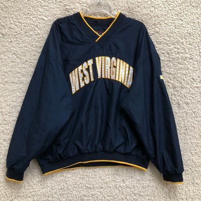 VINTAGE West Virginia Mountaineer Jacket Extra Large Blue V Neck Windbreaker Men