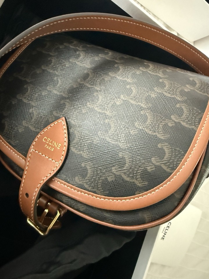 Authentic Pre-owned  Celine Folco Brown Monogram Leather Trim Shoulder Bag