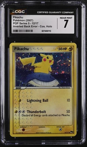 CGC 7 Pikachu 2007 POP Series 5 Holo 12/17 Inverted Back Error Pokemon Card