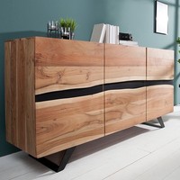 Massivholz Sideboard Amazonas 150Cm Akazie Natur Metall Schwarz Baumkante
