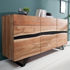 Massivholz Sideboard AMAZONAS 150cm Akazie natur Metall schwarz Baumkante