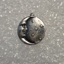 Celestial Charm Necklace Pendant 925 Silver Crescent Moon Face Stars