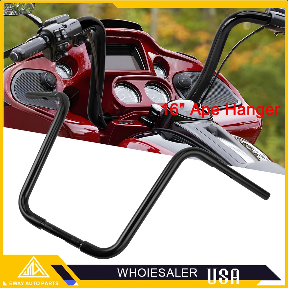 Manillar de barra de suspensión Rise 16" Ape para Harley Touring Dyna Road King Road Glide Foto 3 de 4