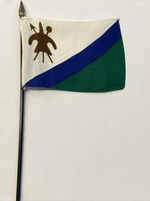 New 1996-2006 Lesotho Mini Desk Flag - Black Wood Stick Gold Top 4” X 6”