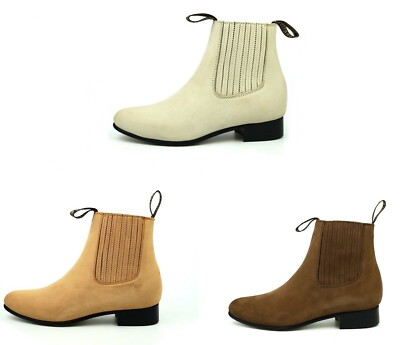 MEN'S BOTIN CHARRO WESTERN ANKLE HALF BOOT NOBUCK LEATHER VAQUERO SUELA CUERO