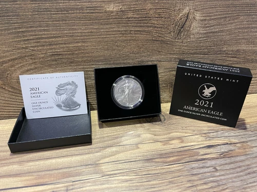 2021-W American Silver Eagle 1 Ounce Uncirculated Coin W/ COA & BOX (21EGN)