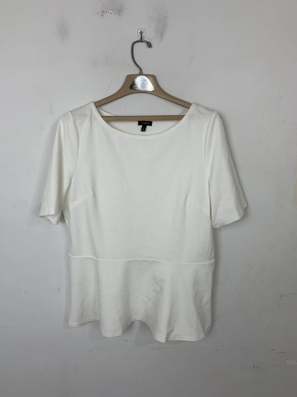 Talbots Womens Shirt Large White Base Layer Peplum Coastal Basic Capsule