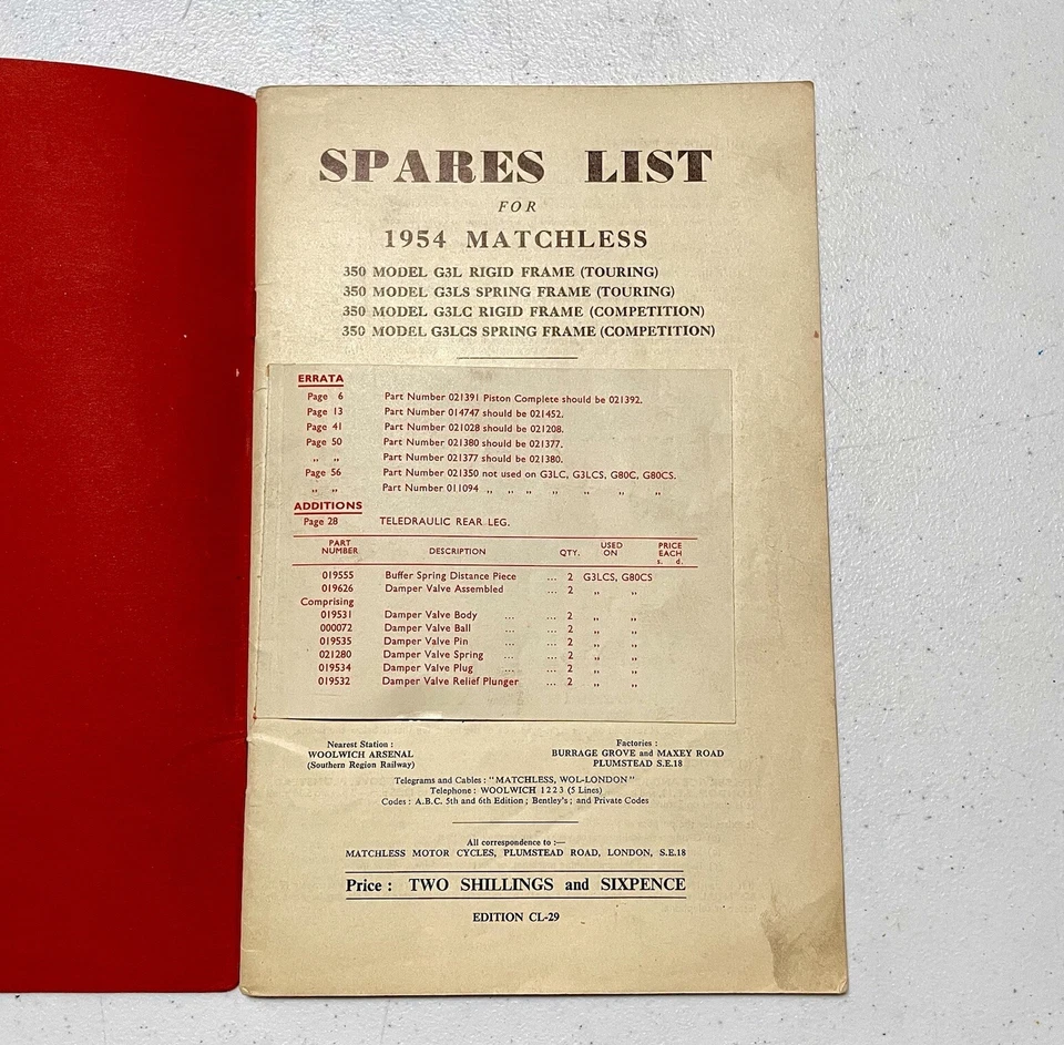 Manual de piezas incomparable 1954 modelo 350 G3L G3LC 500 G80 G80S lista de repuestos catálogo Foto 4 de 4