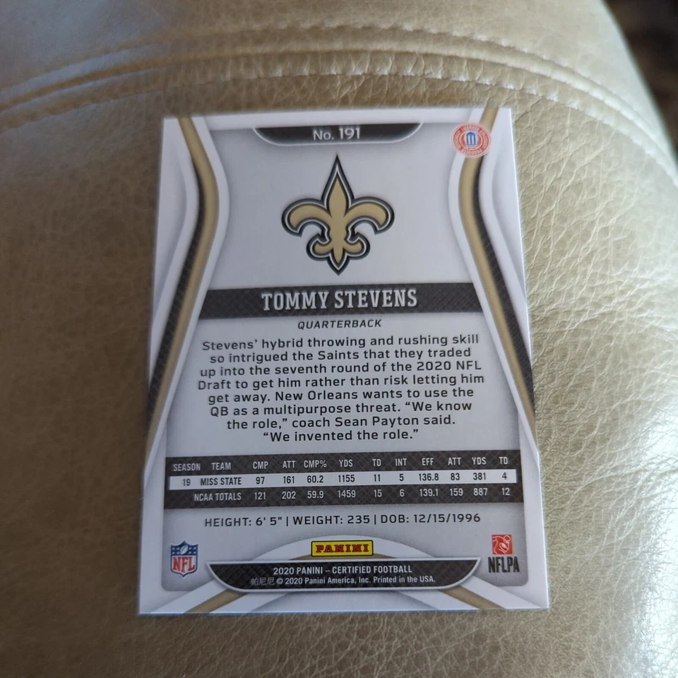 2020 Certified Tommy Stevens RC Rookie SP /399 Saints #191 - Image 2 of 2
