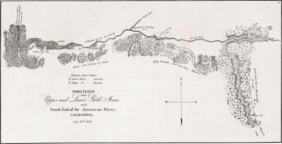 1848 California Gold Rush American River Mine Map Mormon Diggings Wall Poster