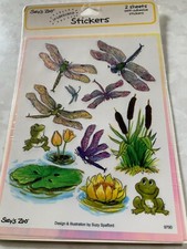 SUZY  S ZOO IRIDESCENT STICKERS DRAGONFLIES FROGS LILLY PADS DRAGONFLY 12PCS